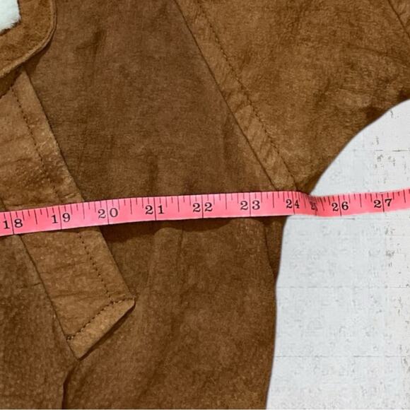 Vintage Karizma Brown Suede Leather Moto Jacket Faux Fur Shearling Size L - Picture 10 of 11